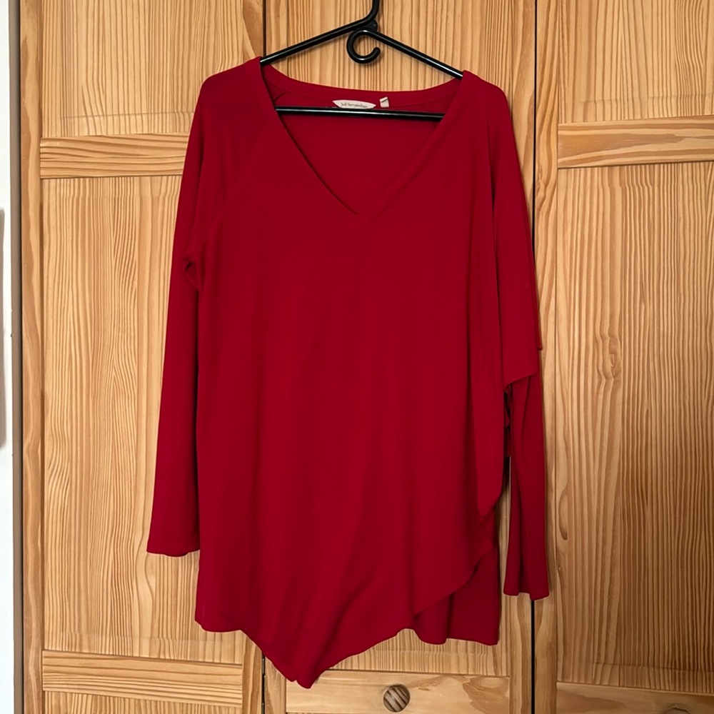 Asymmetrical Red Soft Surrounding Madeline Tunic Sz Lg